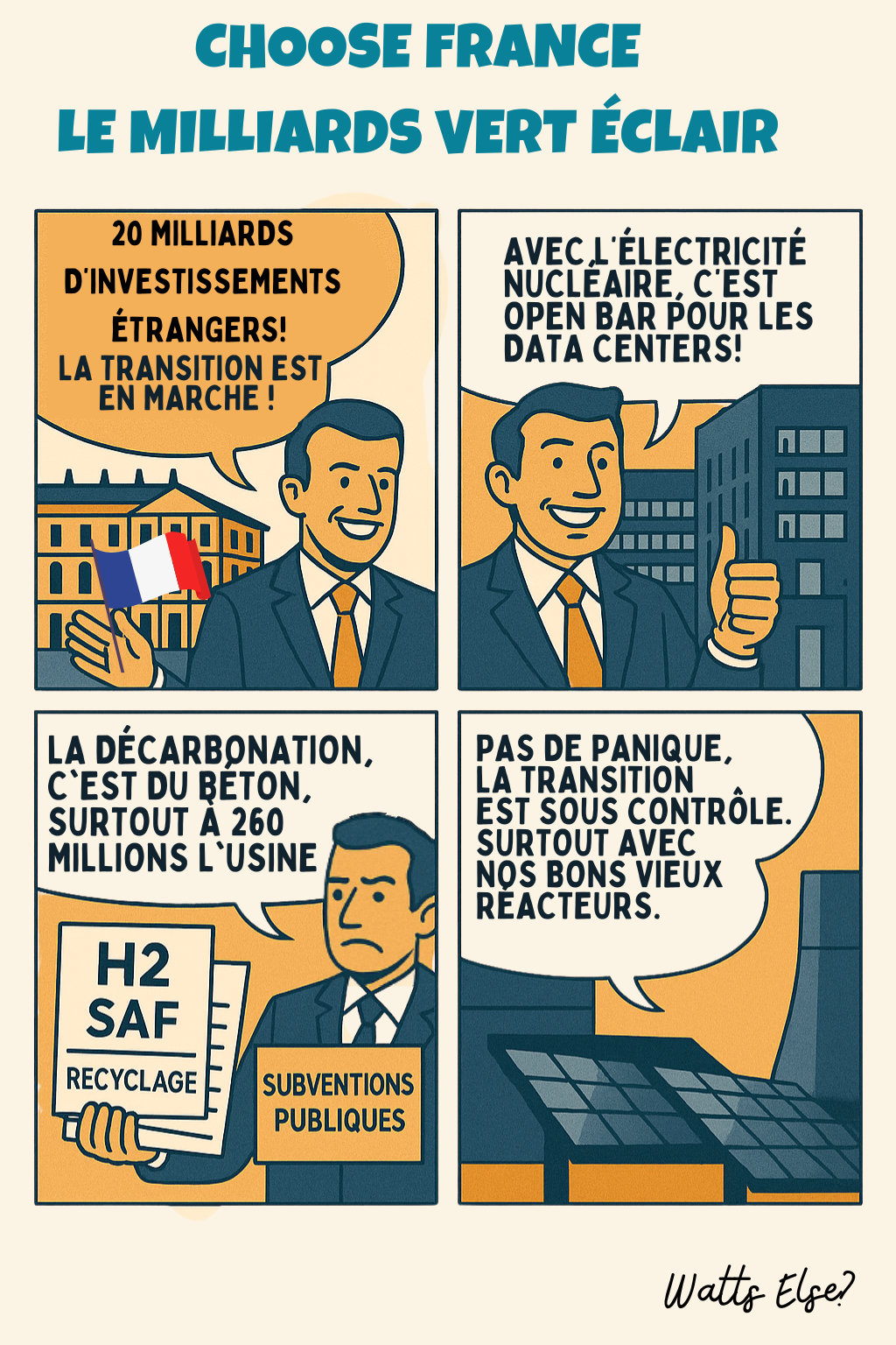 BD pédagogique sur Choose France - Les Milliards Vert Éclair - Dépendance européenne | Watts Else?